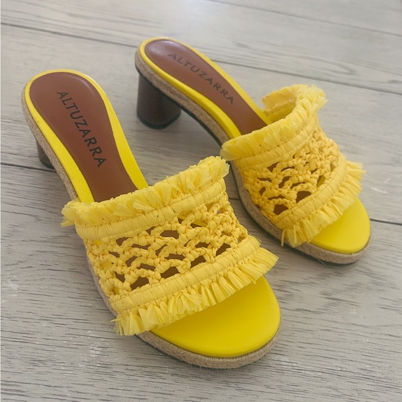 Altuzarra Tack Raffia Sandals In Yellow - Picture 1 of 4